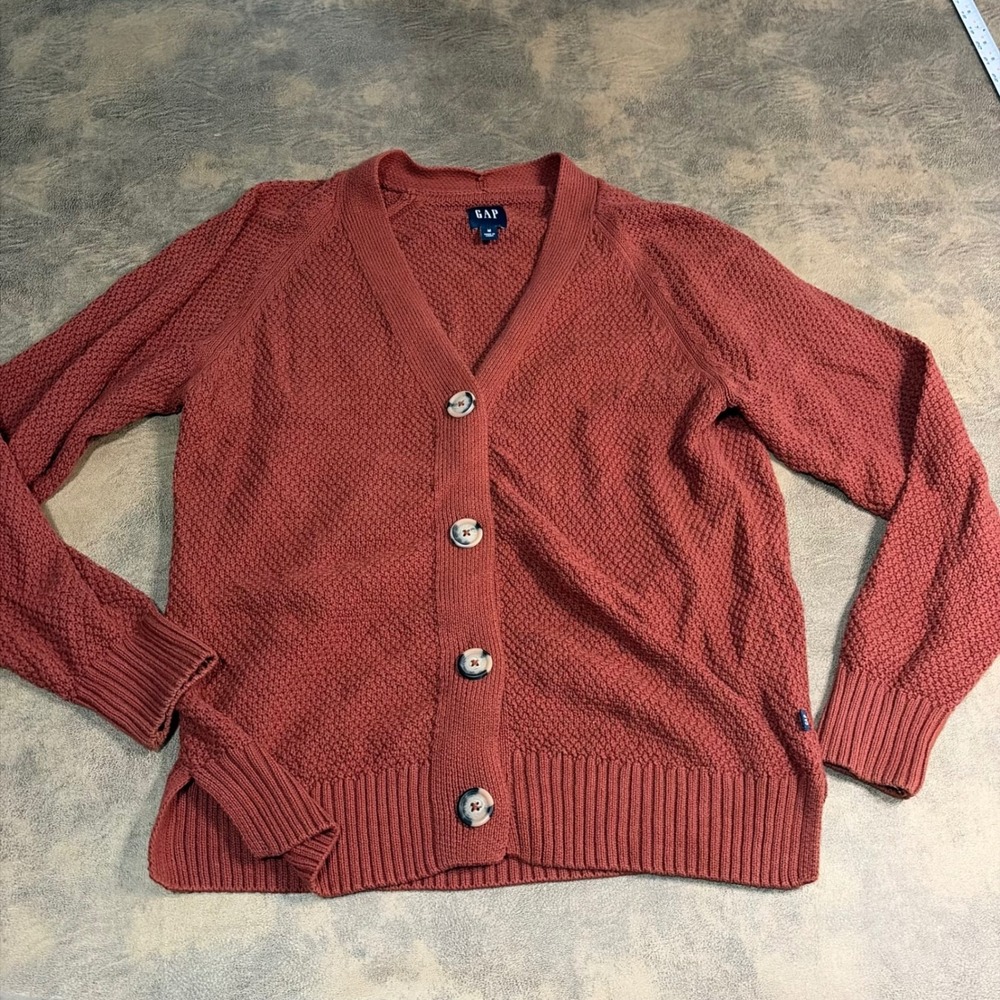 Gap Cardigan Sweater Womens Medium Rust Orange Textured Cotton GP001685